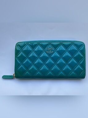 CHANEL Quilted Patent Leather Wallet